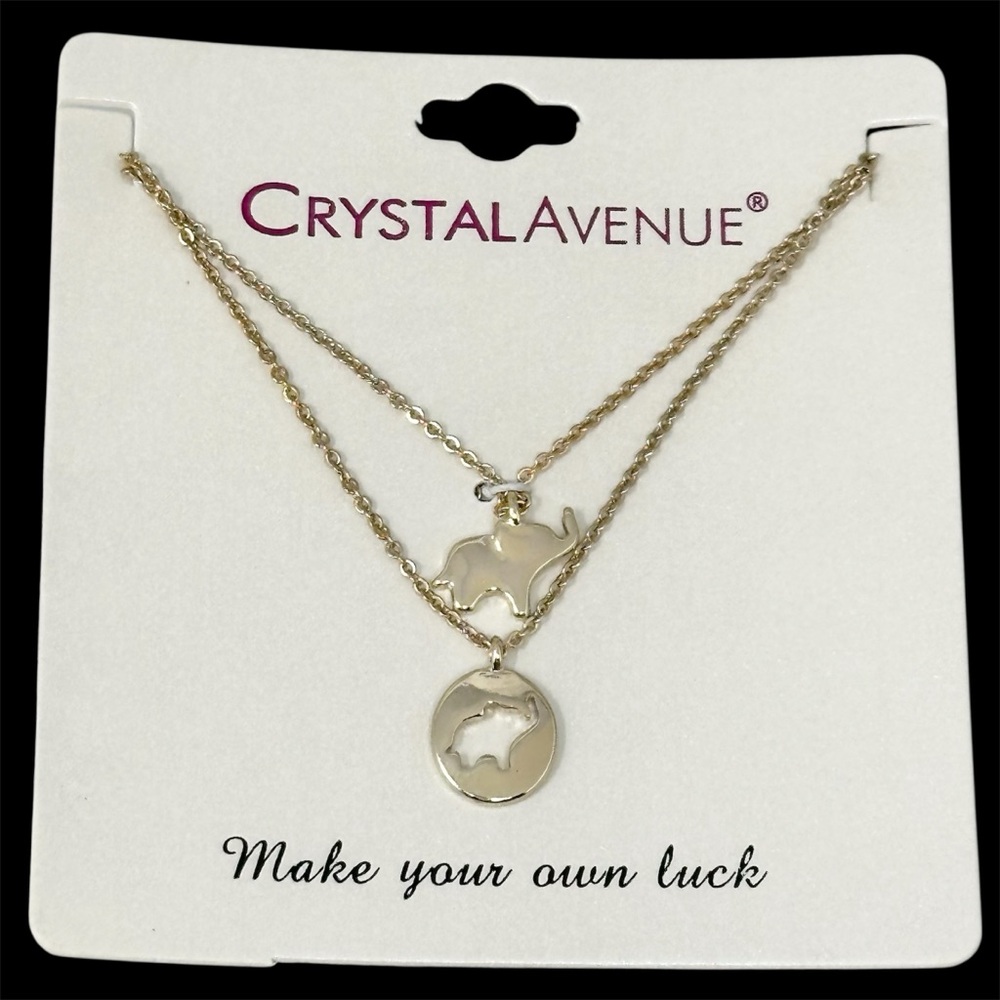 Elephant Necklace Duet Gold Tone 2 Dainty Necklace Set